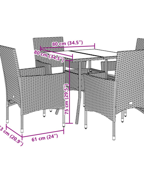 Загрузите изображение в средство просмотра галереи, Set mobilier grădină perne 5 piese negru poliratan/lemn acacia
