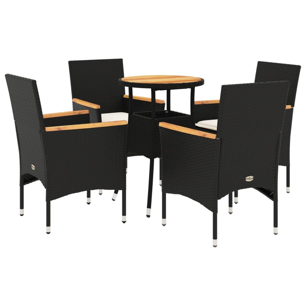 Set mobilier grădină perne 5 piese negru poliratan/lemn acacia