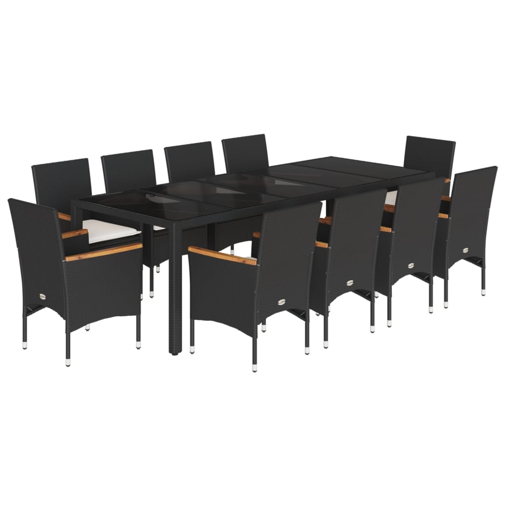 Set mobilier de grădină cu perne 11piese negru poliratan&sticlă