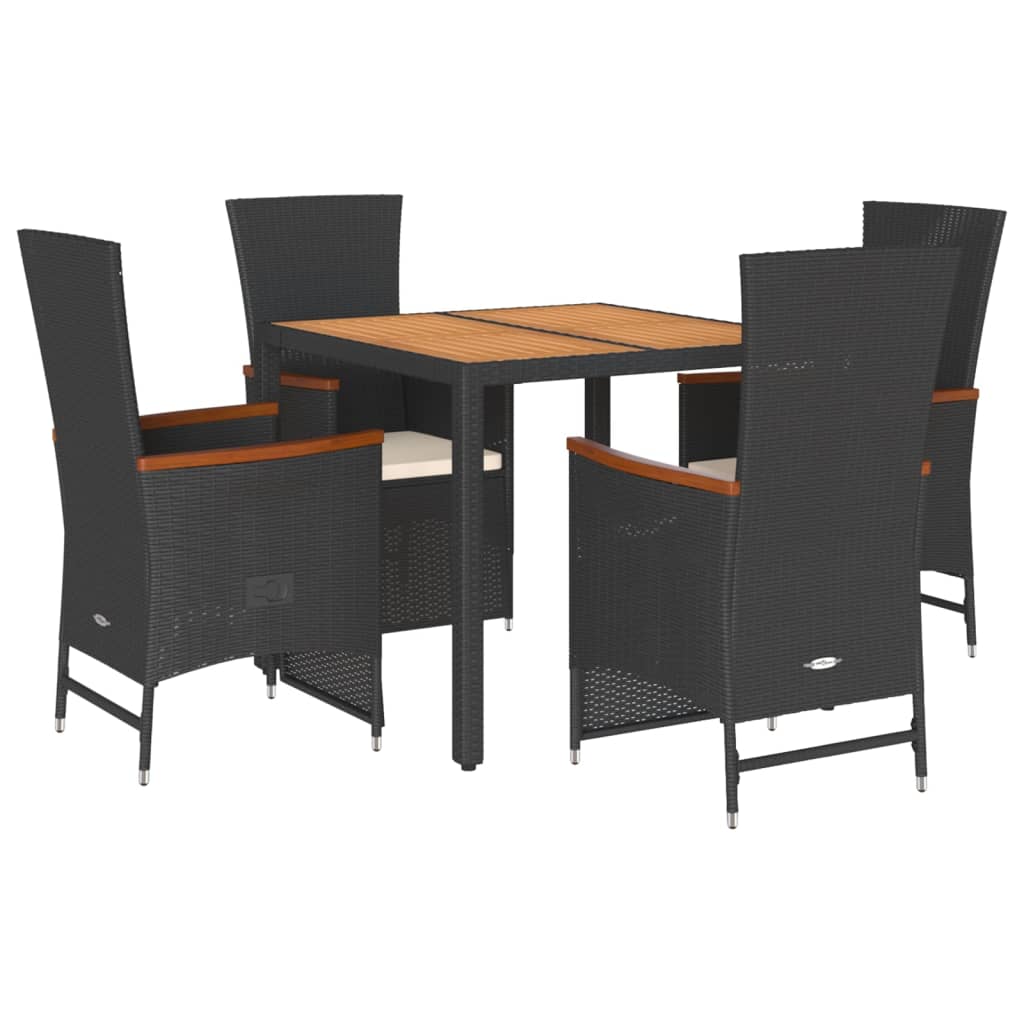 Set mobilier de grădină cu perne, 5 piese, negru, poliratan