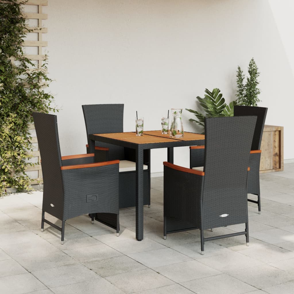 Set mobilier de grădină cu perne, 5 piese, negru, poliratan