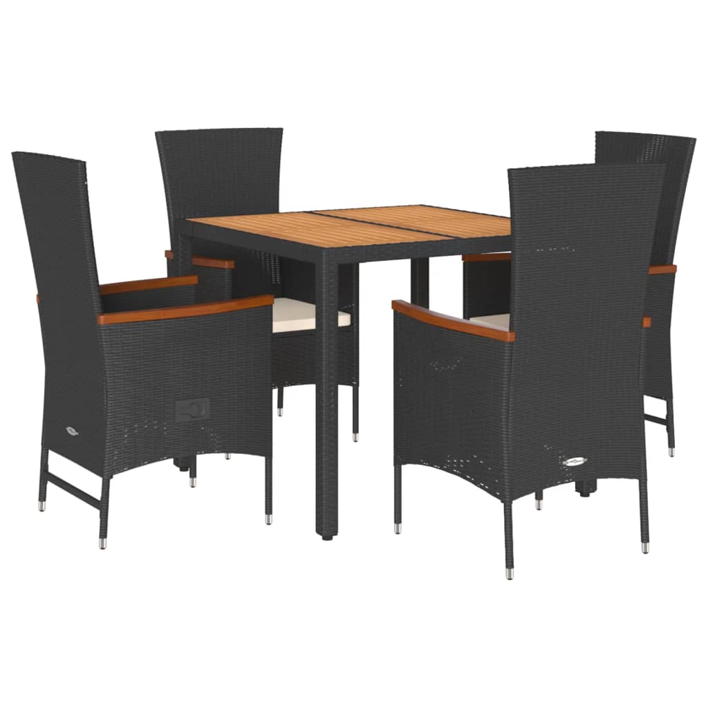 Set mobilier de grădină cu perne, 5 piese, negru, poliratan