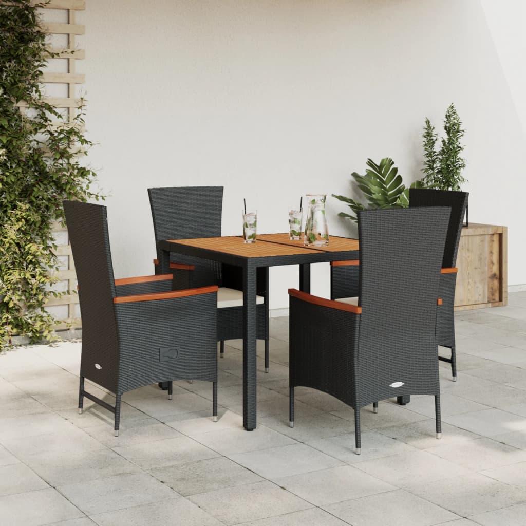 Set mobilier de grădină cu perne, 5 piese, negru, poliratan