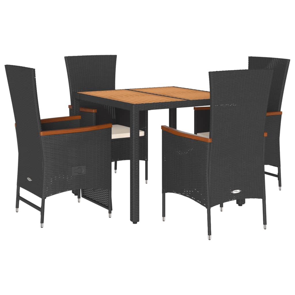 Set mobilier de grădină cu perne, 5 piese, negru, poliratan