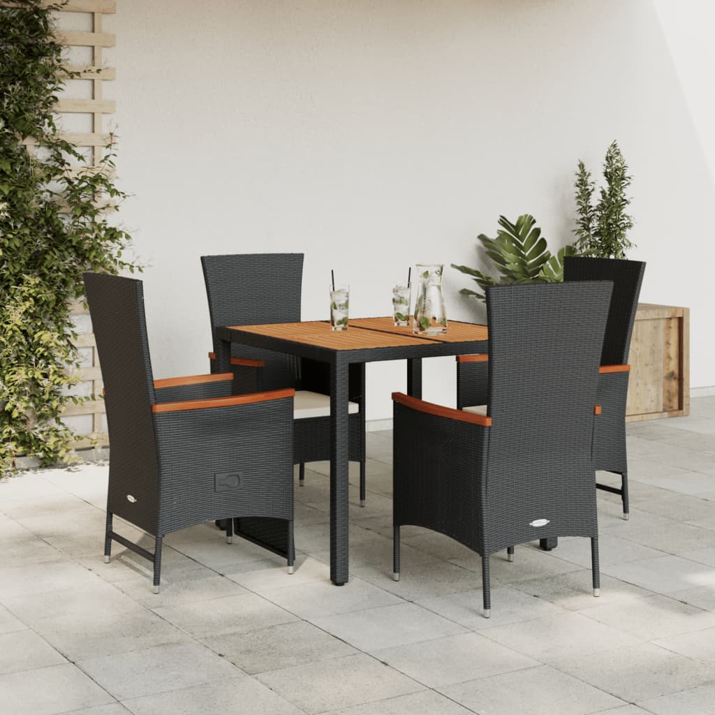 Set mobilier de grădină cu perne, 5 piese, negru, poliratan