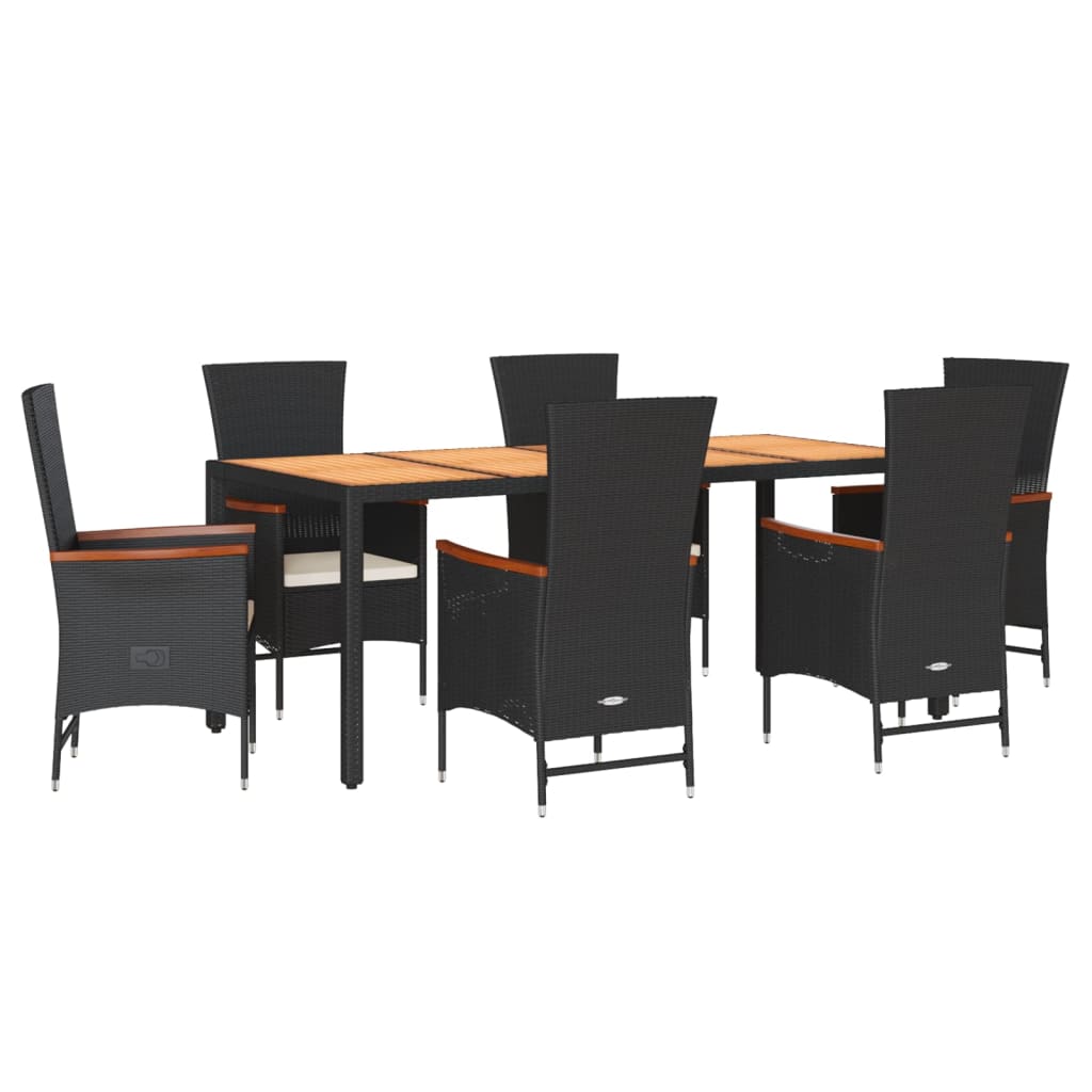 Set mobilier de grădină cu perne, 7 piese, negru, poliratan