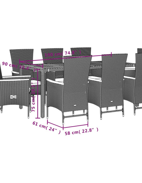 Загрузите изображение в средство просмотра галереи, Set mobilier de grădină cu perne, 9 piese, negru, poliratan
