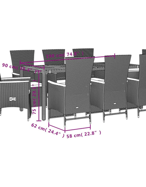 Загрузите изображение в средство просмотра галереи, Set mobilier de grădină cu perne, 9 piese, negru, poliratan
