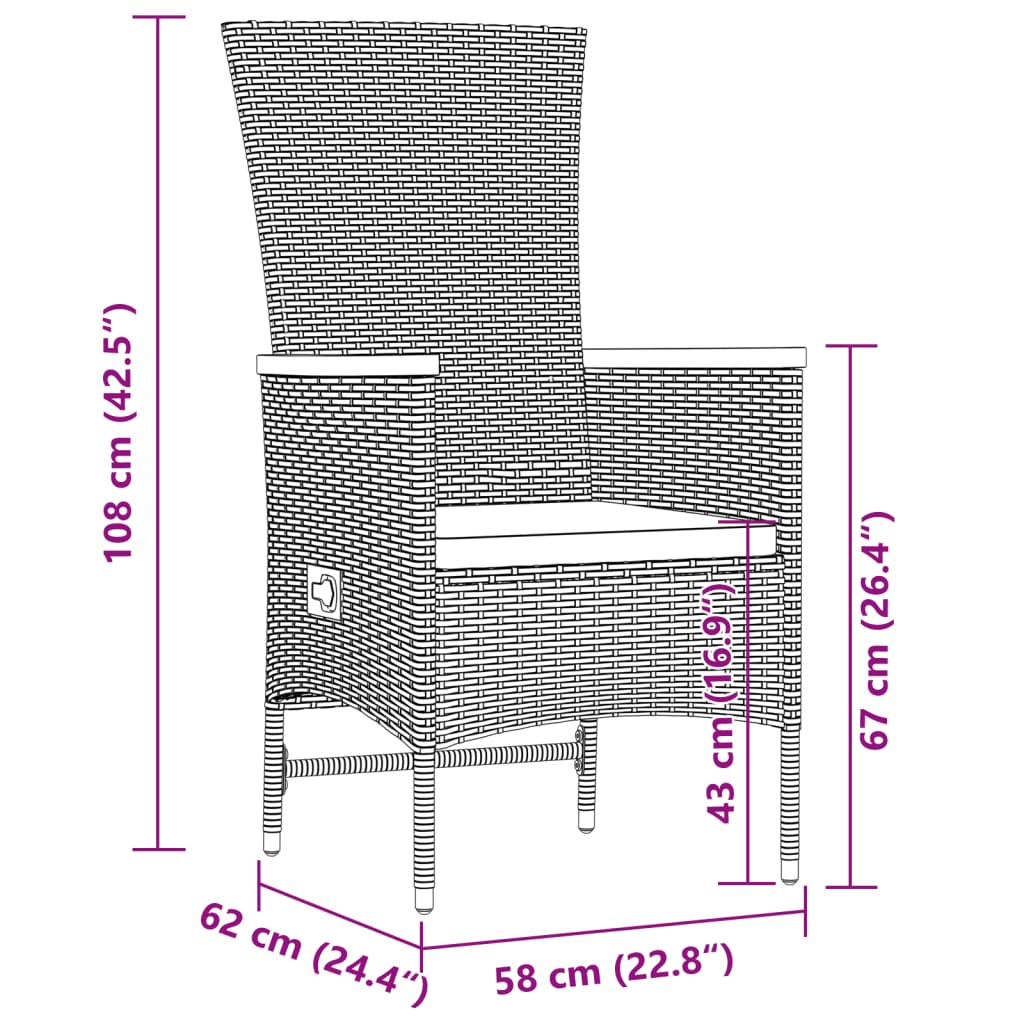 Set mobilier de exterior cu perne, 11 piese, negru, poliratan