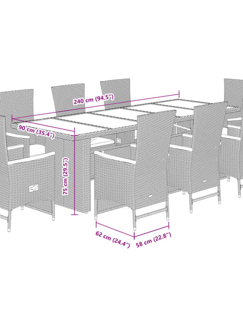 Încărcați imaginea în vizualizatorul Galerie, Set mobilier de grădină cu perne, 9 piese, negru, poliratan
