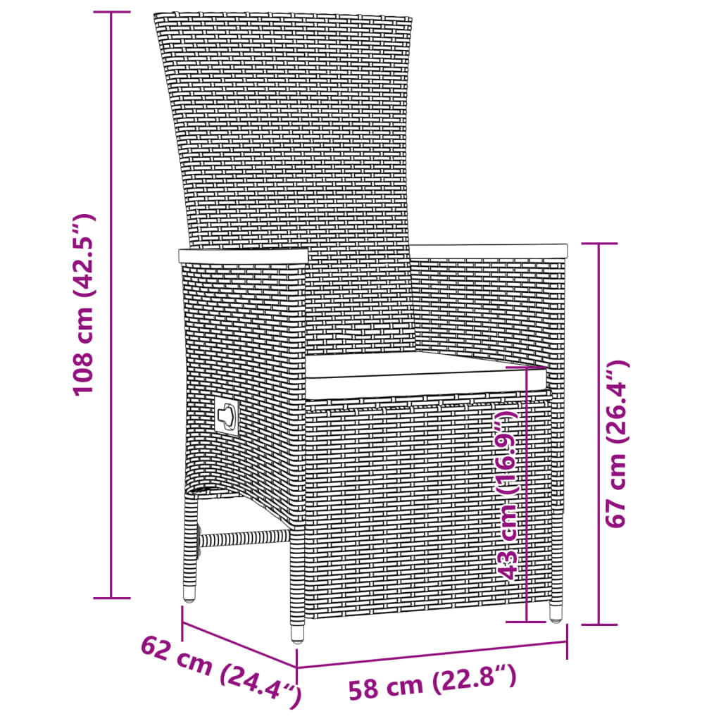 Set mobilier de grădină cu perne, 9 piese, negru, poliratan