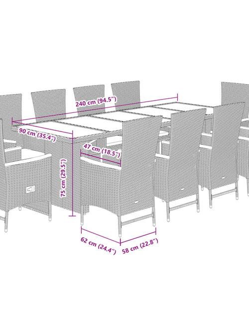 Загрузите изображение в средство просмотра галереи, Set mobilier de exterior cu perne, 11 piese, negru, poliratan
