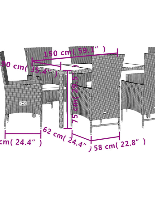 Încărcați imaginea în vizualizatorul Galerie, Set de masă pentru grădină, 7 piese, cu perne, bej, poliratan
