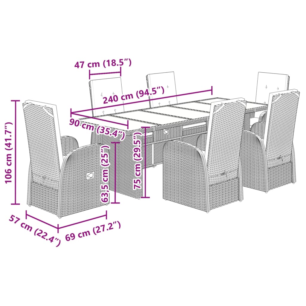 Set mobilier de grădină cu perne, 7 piese, gri, poliratan