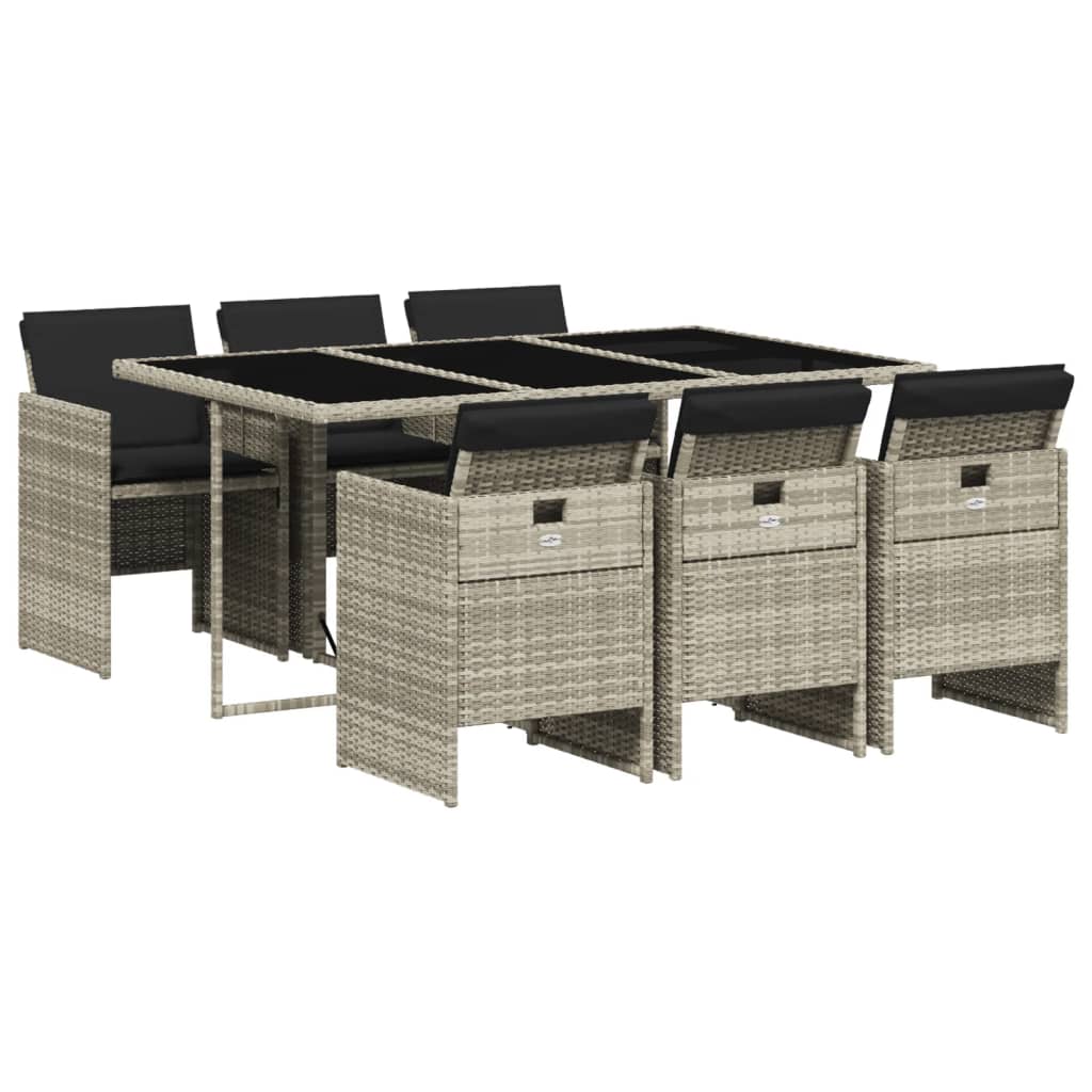 Set mobilier de grădină cu perne, 7 piese gri deschis poliratan