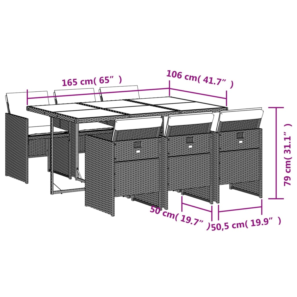 Set mobilier de grădină cu perne, 7 piese, gri, poliratan