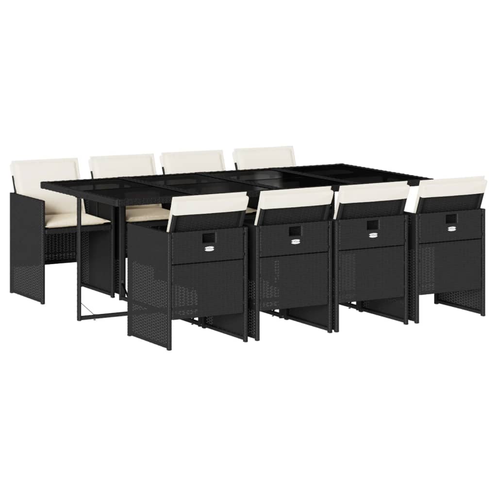 Set mobilier de grădină cu perne, 9 piese, negru, poliratan