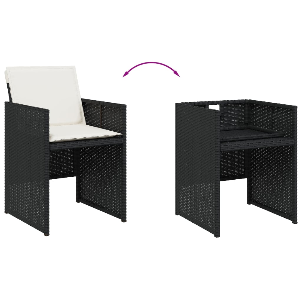 Set mobilier de grădină cu perne, 9 piese, negru, poliratan