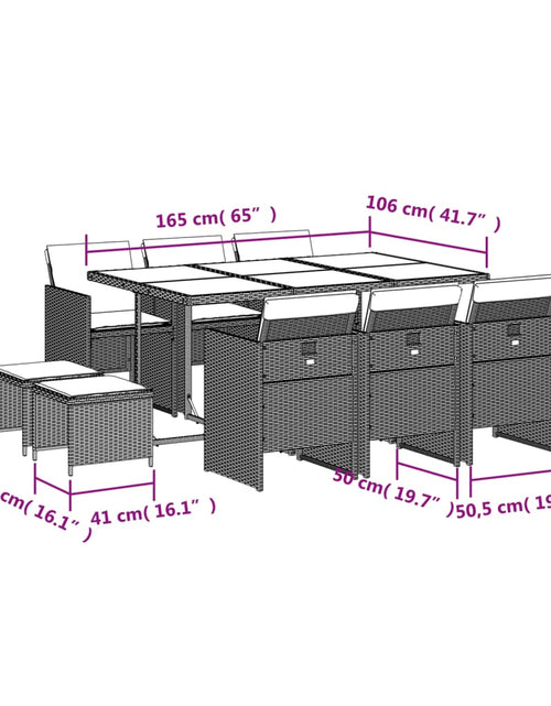 Încărcați imaginea în vizualizatorul Galerie, Set mobilier de grădină cu perne, 11 piese, bej, poliratan
