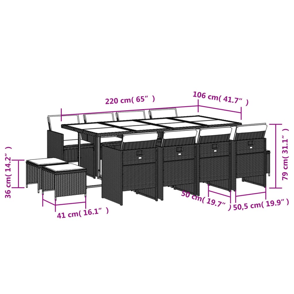 Set mobilier de grădină cu perne, 13 piese, bej, poliratan