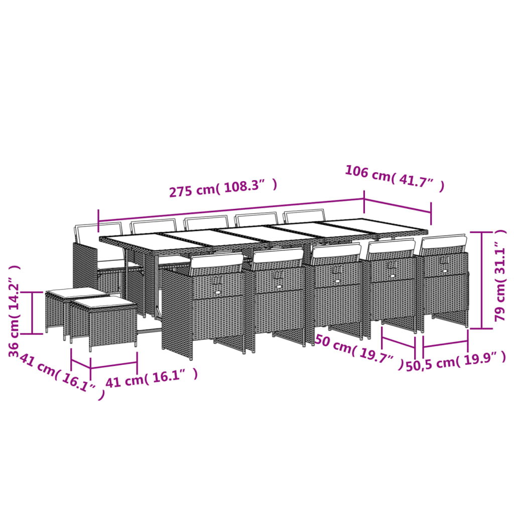 Set mobilier de grădină cu perne, 15 piese, bej, poliratan