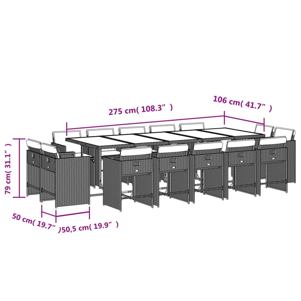 Set mobilier de grădină cu perne, 15 piese, bej, poliratan