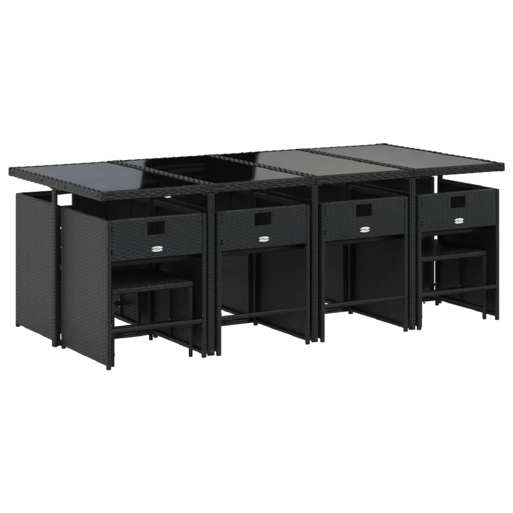 Set mobilier de grădină cu perne, 13 piese, negru, poliratan