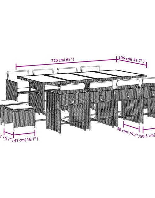 Încărcați imaginea în vizualizatorul Galerie, Set mobilier de grădină cu perne, 13 piese, negru, poliratan
