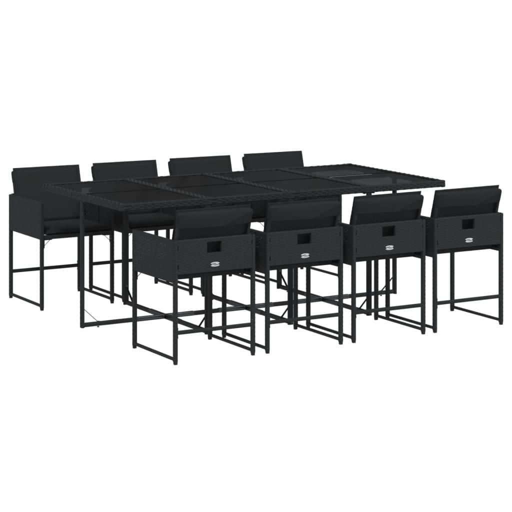 Set mobilier de grădină cu perne, 9 piese, negru, poliratan