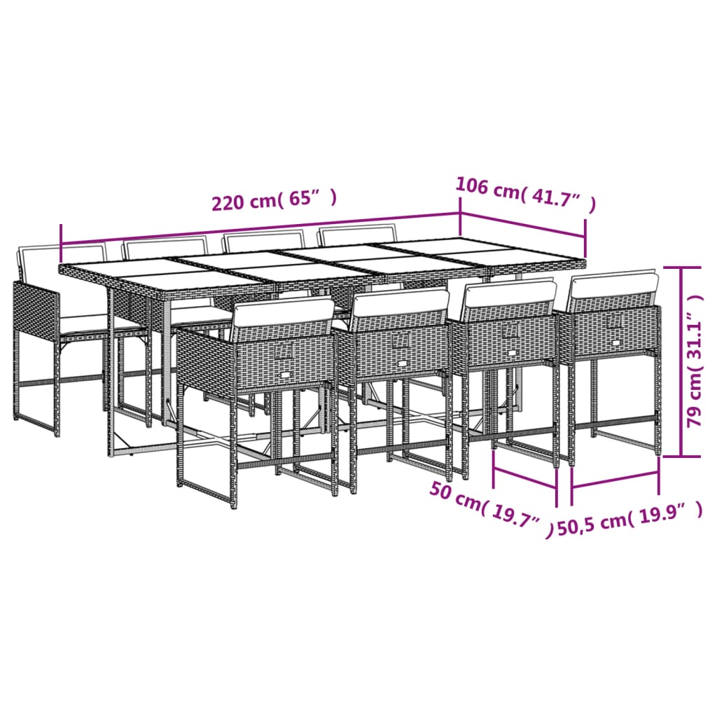 Set mobilier grădină cu perne, 9 piese, gri, poliratan