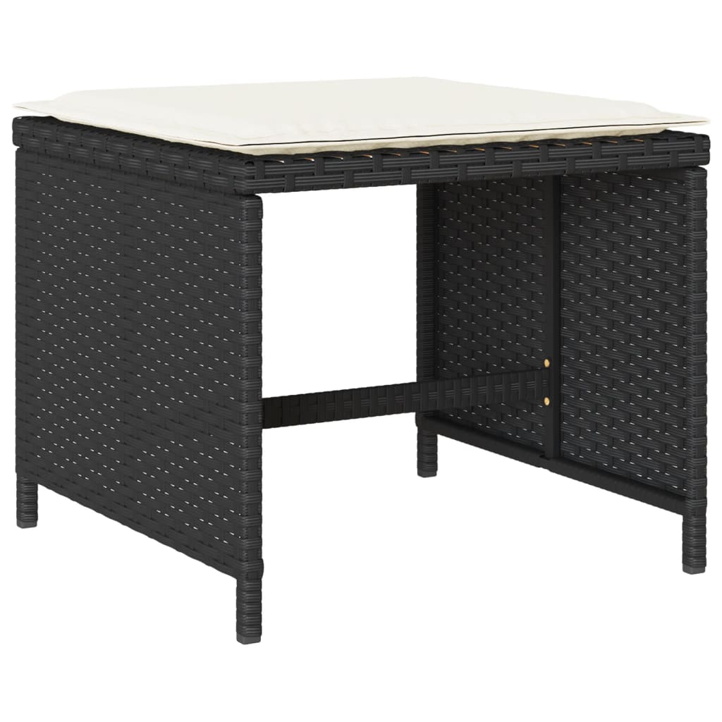 Set mobilier de grădină cu perne, 9 piese, negru, poliratan