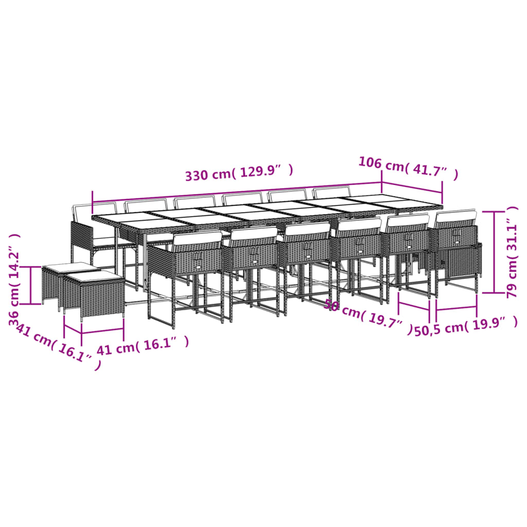 Set mobilier de grădină cu perne, 17 piese, negru, poliratan