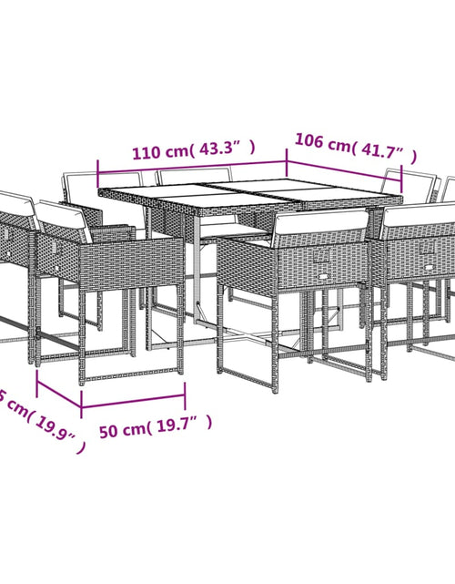 Загрузите изображение в средство просмотра галереи, Set mobilier de grădină cu perne, 9 piese, maro, poliratan
