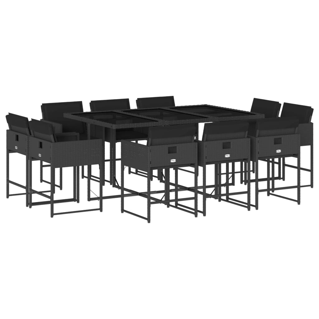 Set mobilier de exterior cu perne, 11 piese, negru, poliratan