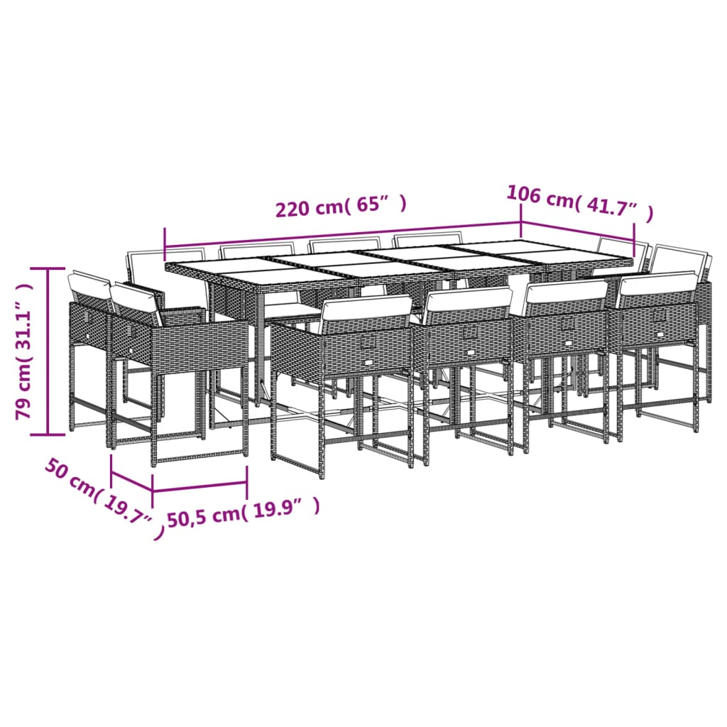 Set mobilier de grădină cu perne, 13 piese, negru, poliratan