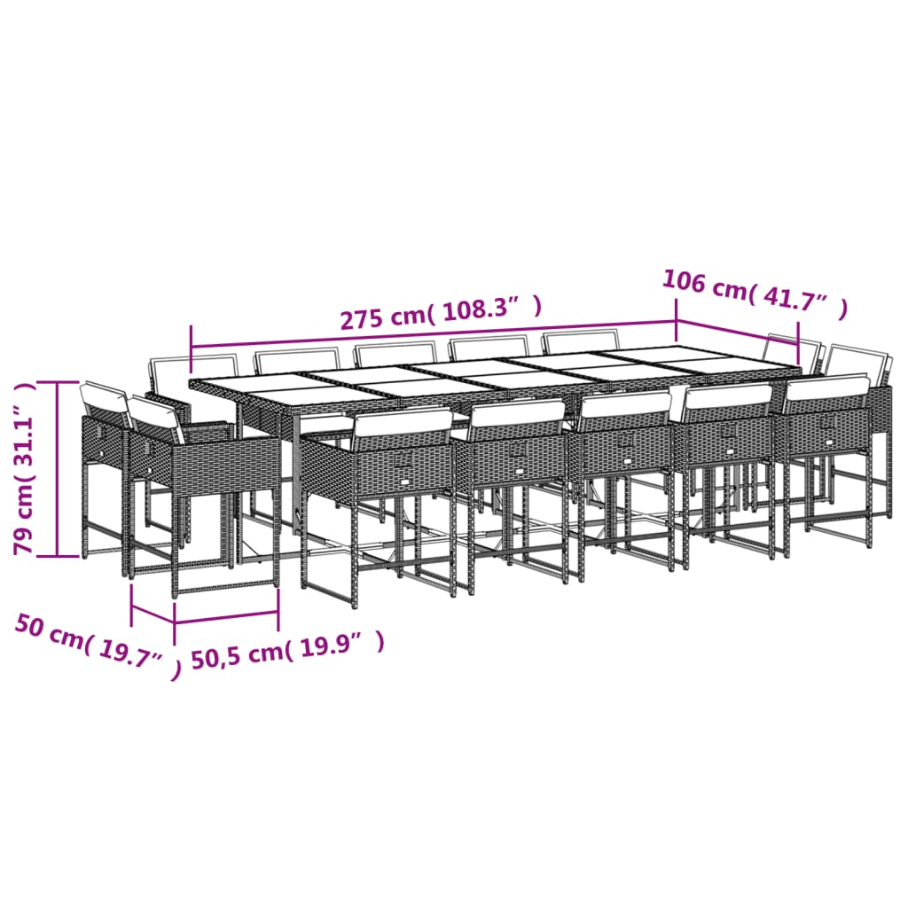 Set mobilier de grădină cu perne 15 piese gri deschis poliratan