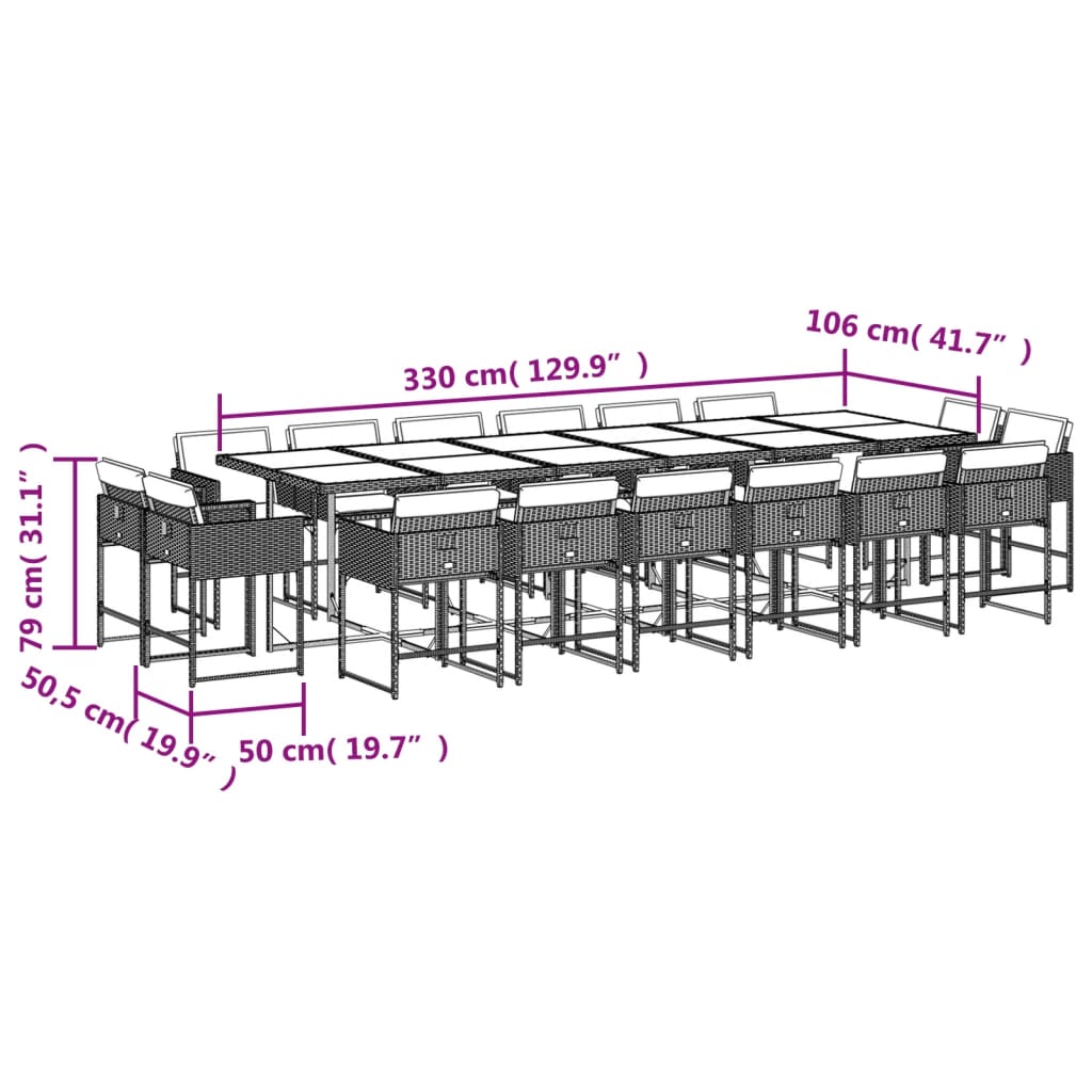 Set mobilier de grădină cu perne, 17 piese, maro, poliratan