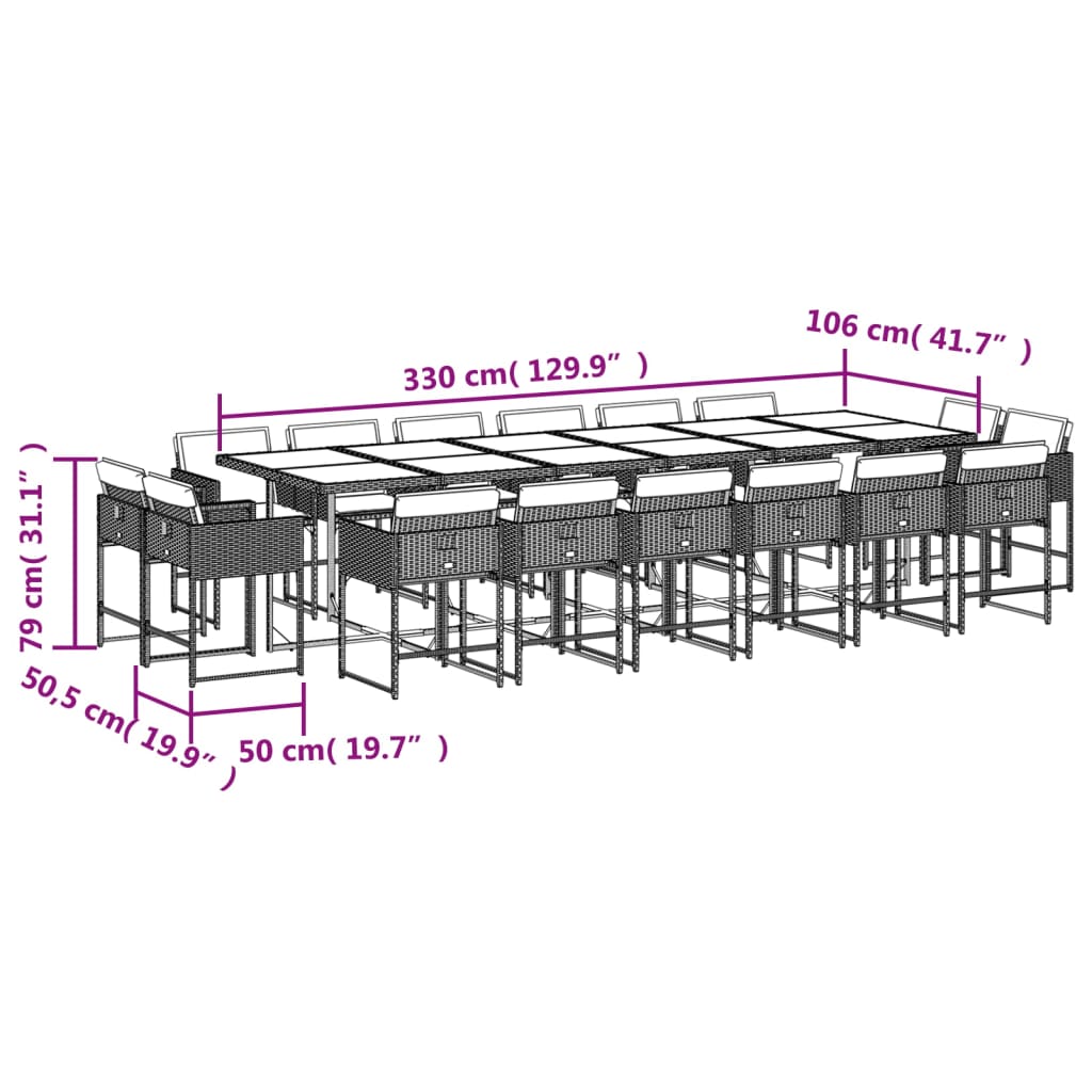 Set mobilier de grădină cu perne 17 piese gri deschis poliratan