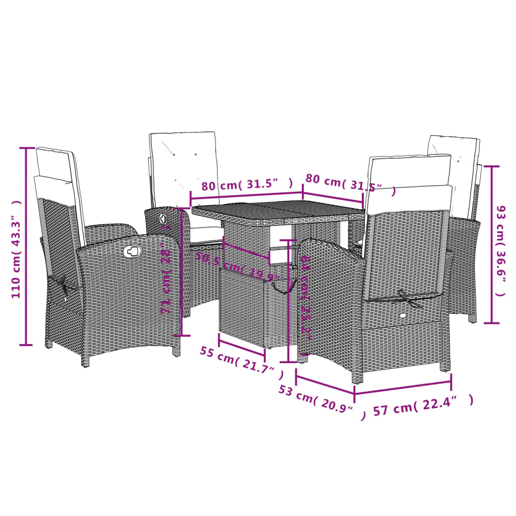 Set mobilier de grădină cu perne, 5 piese, negru, poliratan - Lando