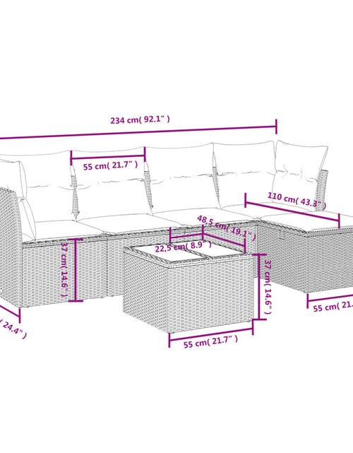 Загрузите изображение в средство просмотра галереи, Set mobilier grădină cu perne, 6 piese, gri, poliratan
