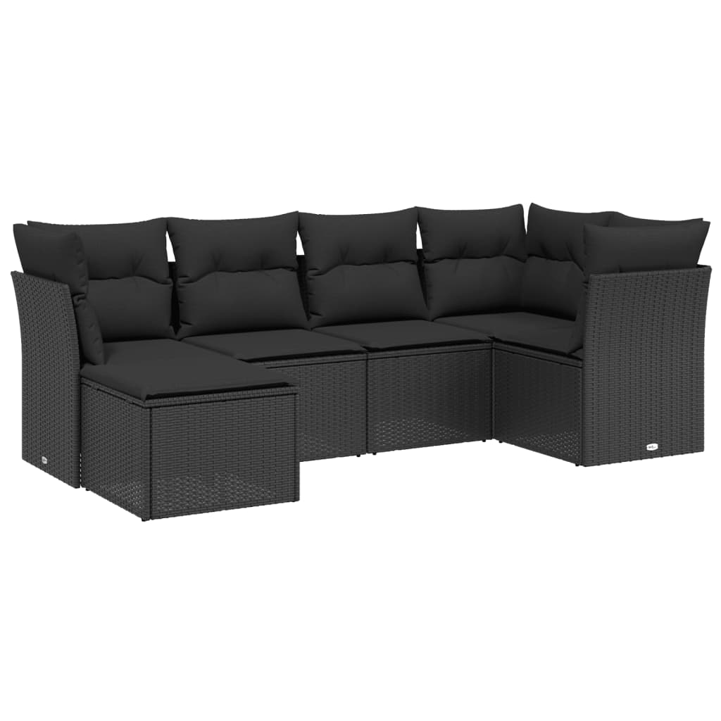 Set mobilier de grădină cu perne, 6 piese, negru, poliratan