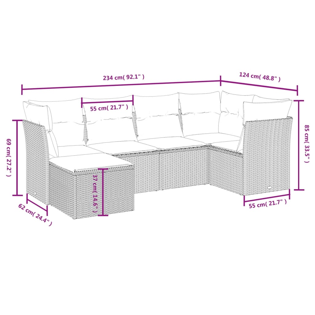 Set canapele de grădină cu perne, 6 piese, bej, poliratan