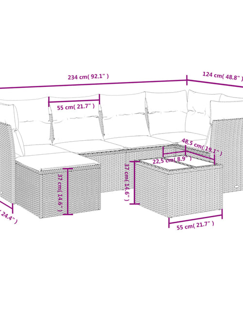 Încărcați imaginea în vizualizatorul Galerie, Set canapele de grădină cu perne, 7 piese, maro, poliratan
