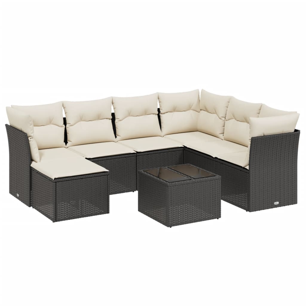 Set mobilier de grădină cu perne, 8 piese, negru, poliratan