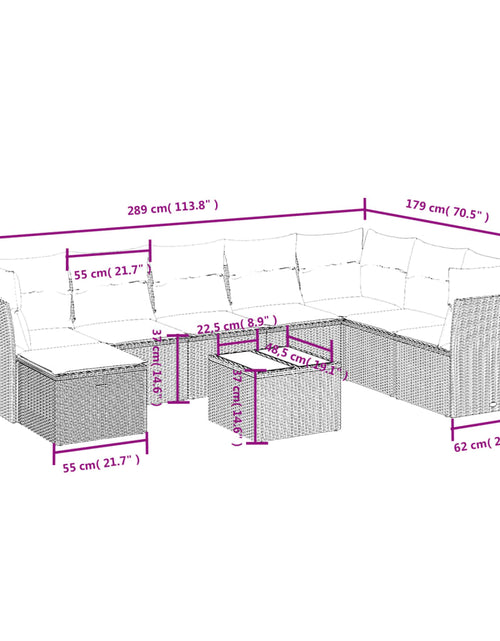 Загрузите изображение в средство просмотра галереи, Set mobilier de grădină cu perne, 9 piese, negru, poliratan
