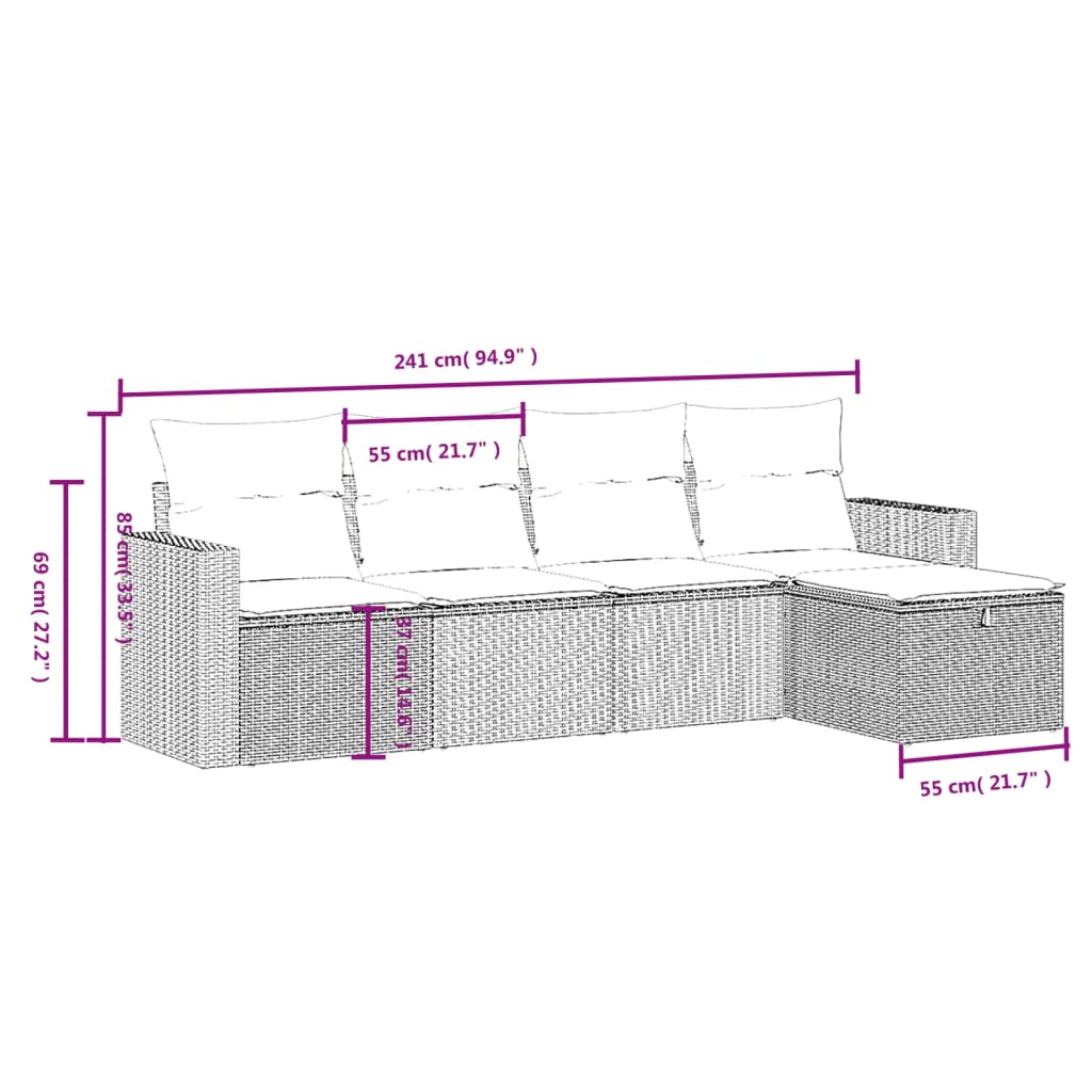 Set canapele de grădină cu perne, 5 piese, bej, poliratan