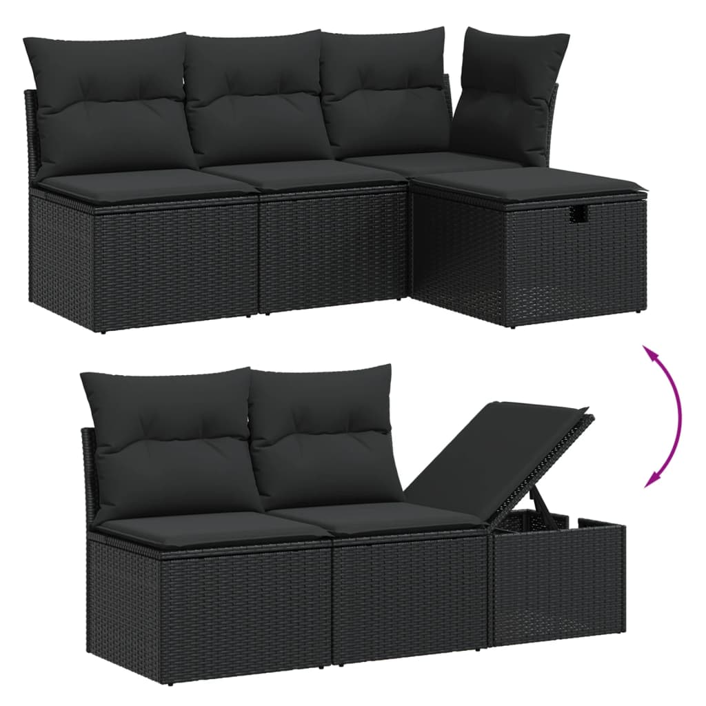 Set mobilier de grădină cu perne, 6 piese, negru, poliratan