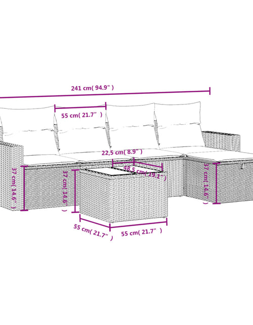 Загрузите изображение в средство просмотра галереи, Set mobilier de grădină cu perne, 6 piese, negru, poliratan
