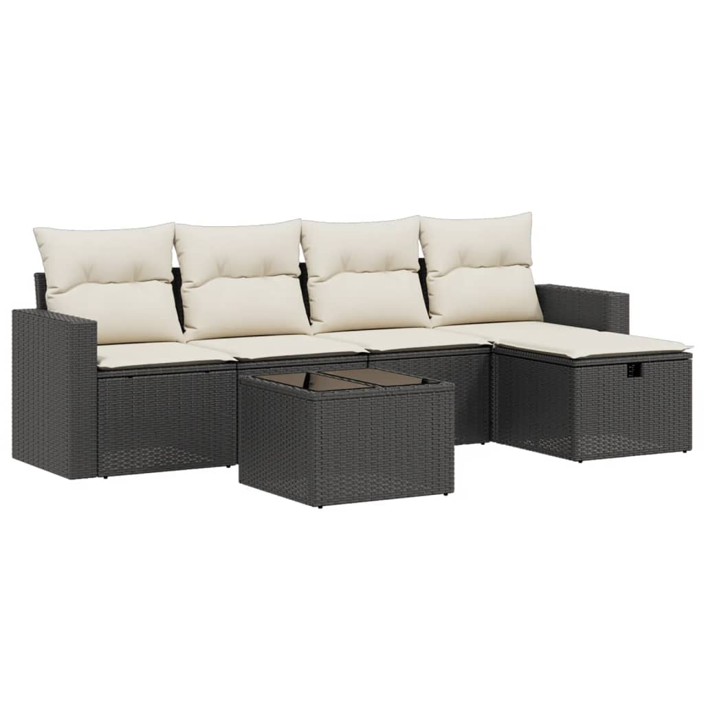 Set mobilier de grădină cu perne, 6 piese, negru, poliratan