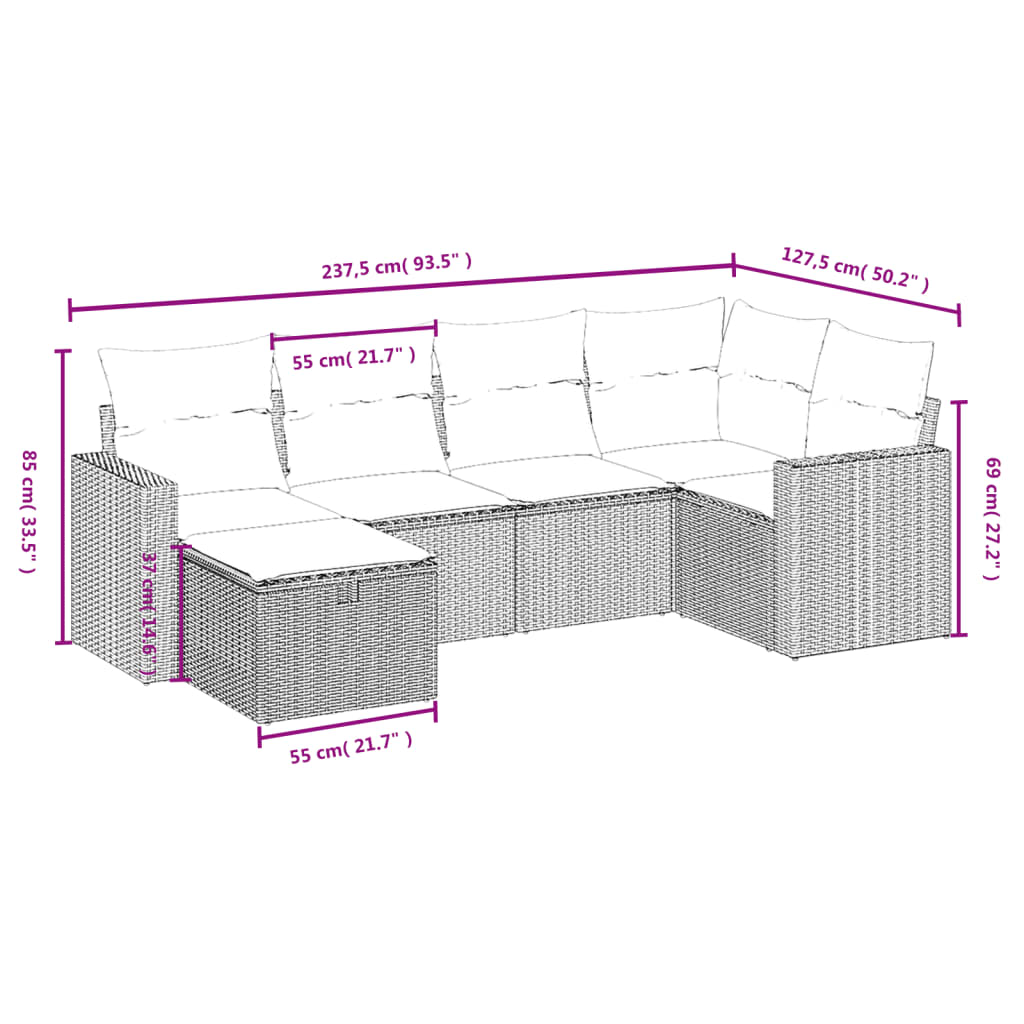 Set canapele de grădină cu perne, 6 piese, bej, poliratan